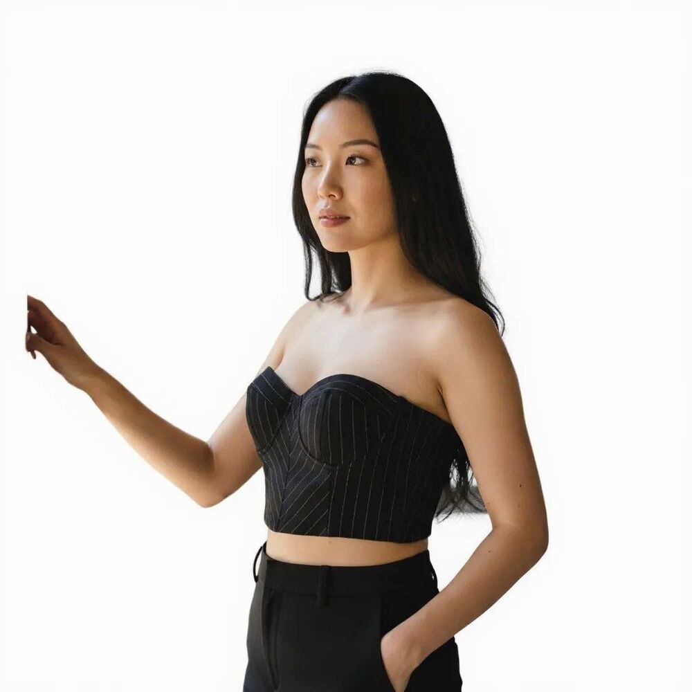 Hugo Buscati Collection Y2K Strapless Corset Bustier Top Size 14 Black Crop